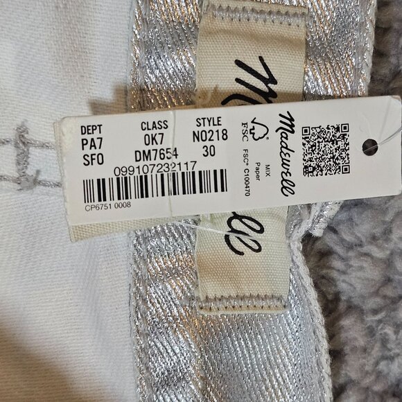 Madewell 90s Straight High-Rise Silver Metallic Jeans W30 Fitted Hip Straight Le - Picture 6 of 11
